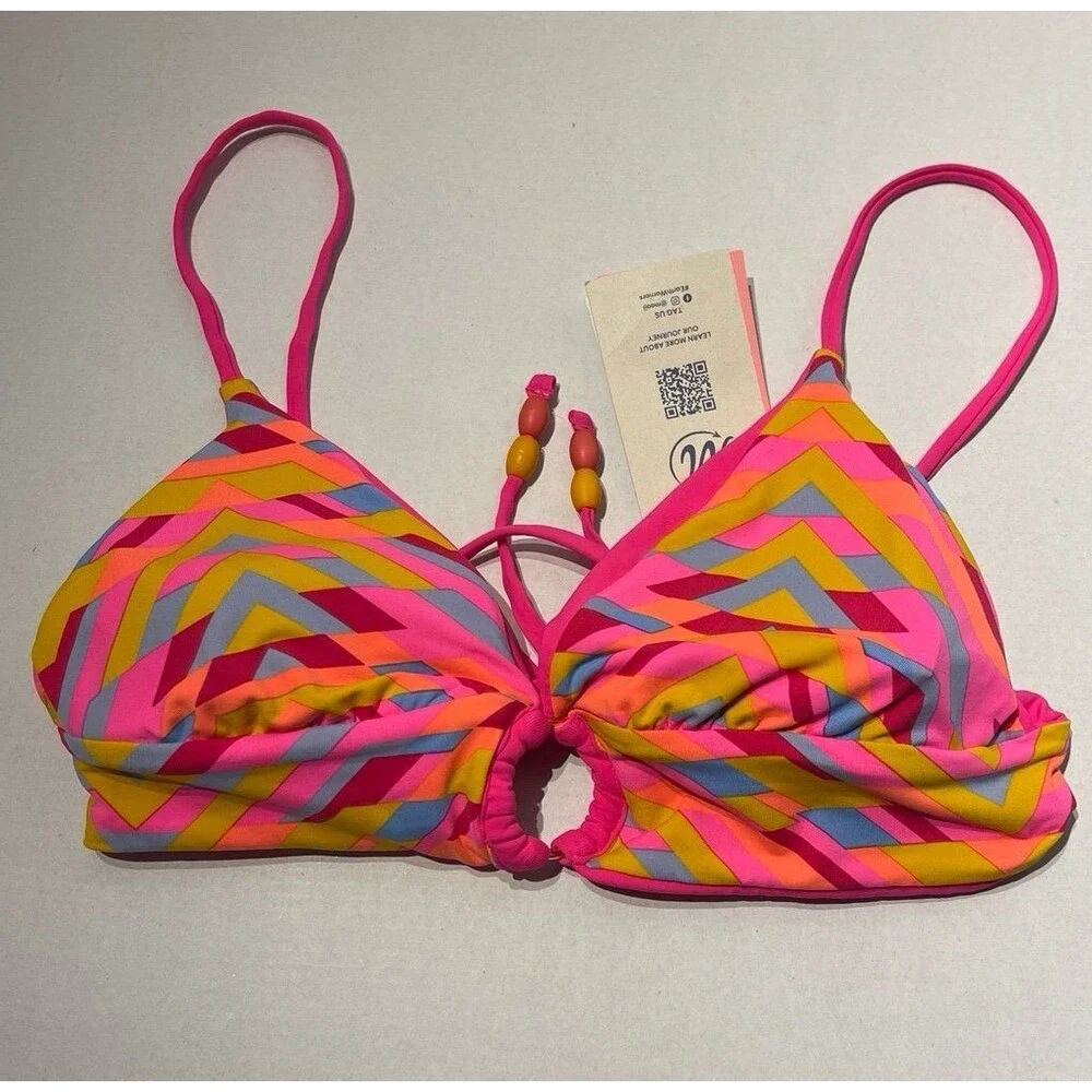 Maaji Dragon Fruit Shine Long Line Triangle Reversible Bikini Top Size M New